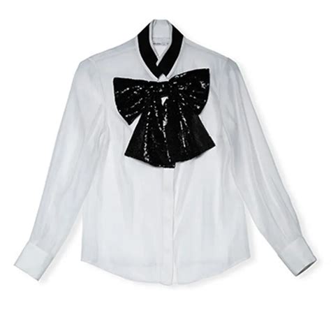 Joydu Womens Runway Perspective Blouse With Organza Bow And Sequin