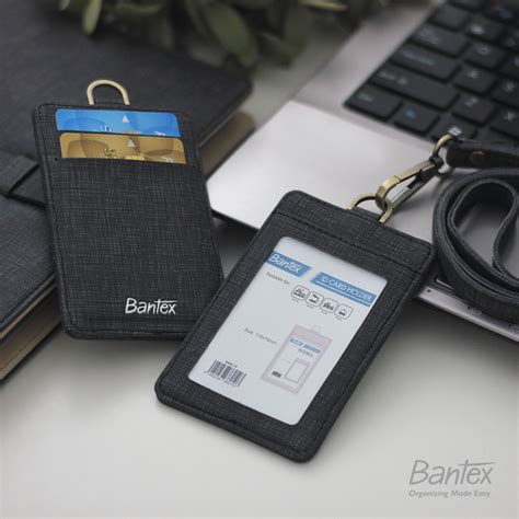 Jual Bantex Leather Name Tag Id Card Holder Black Black Kulit