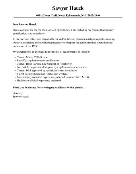 Monitor Tech Cover Letter | Velvet Jobs