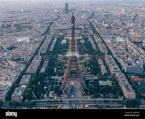 Aerial Drone Shot of the Eiffel Tower in Paris, France on a beautiful ...