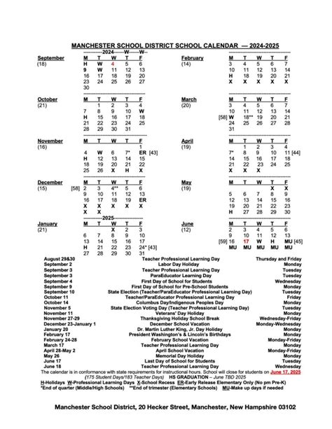 Manchester School District Calendar 2024 2025 In Pdf