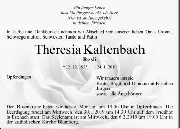 Traueranzeigen von Theresia Kaltenbach Schwarzwälder Bote Trauer