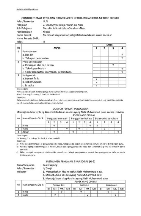 Contoh Format Penilaian K13 Format Penilaian Peserta Didik Sd K 13