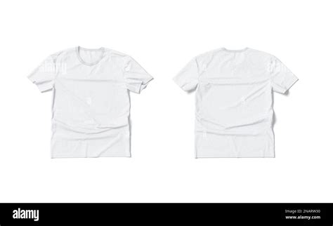 Blank White T Shirt Mockup Flat Lay Front And Back Isolated 3d Rendering Empty Crumpled