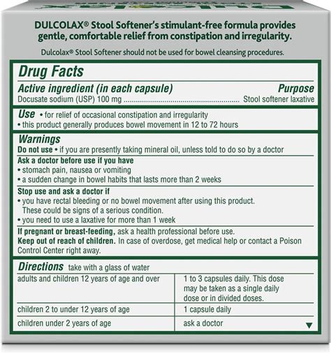 Dulcolax Gentle Relief Stool Softener Laxative Tablets 100 Count In