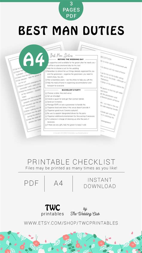 Best Man Duties checklist printable to do list and | Etsy