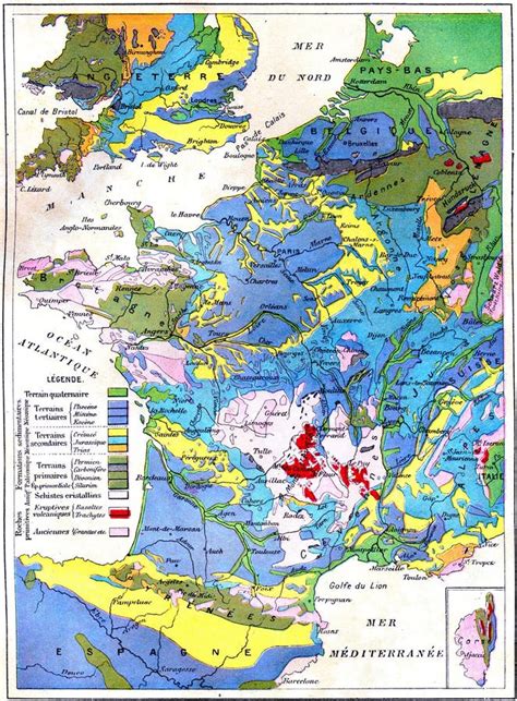 Geological Map Of France Vintage Engraving Stock Illustration