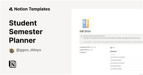 Student Semester Planner Template Notion Marketplace