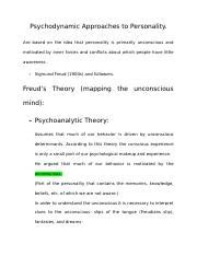 PSY Freud Docx Psychodynamic Approaches To Personality Are Based On