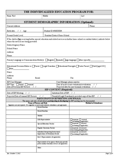 Iep Form Pdf Individualized Education Program Special Education