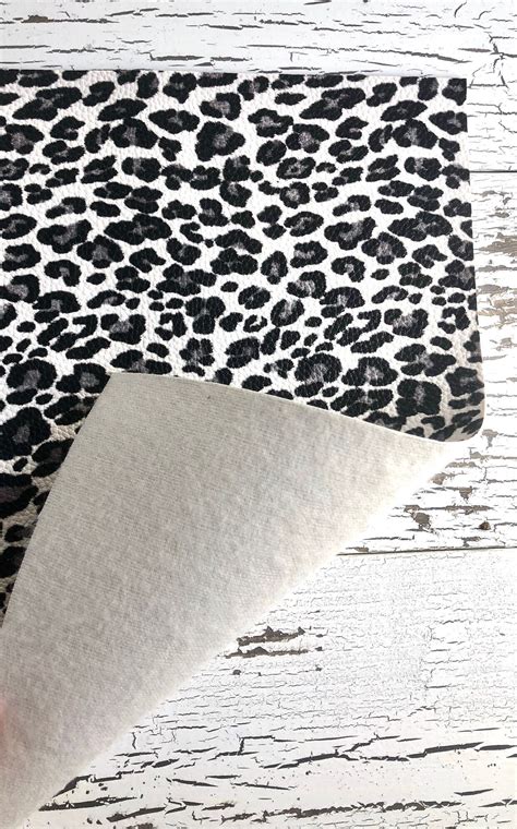 Black And Gray Small Snow Leopard Print Faux Leather Faux Etsy