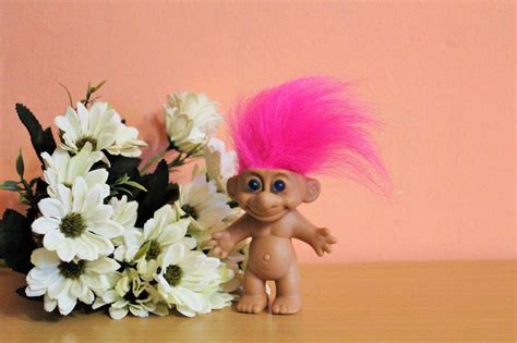 Vintage Russ Troll Doll Naked Pink Hair Nude Troll Figurine Figure By