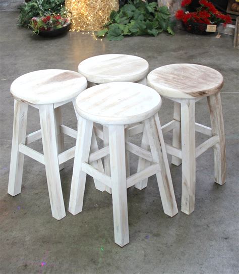 White Wash Wooden Stools - Barron Imports