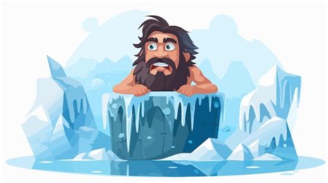 Cartoon Caveman Frozen in Ice Block | Premium AI-generated vector