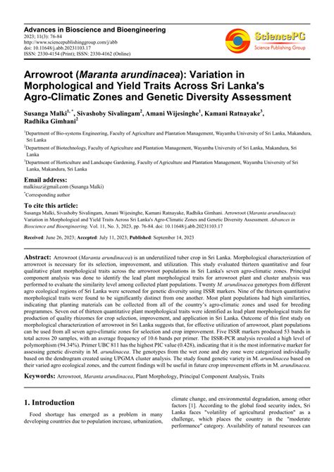 Pdf Arrowroot Maranta Arundinacea Variation In Morphological And