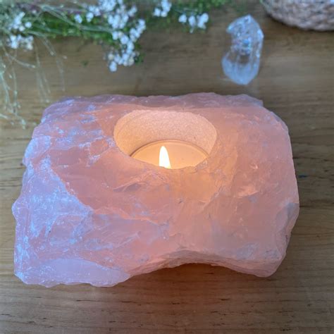 Rose Quartz Candle Holder Crystal Slab Tea Light Candle Etsy