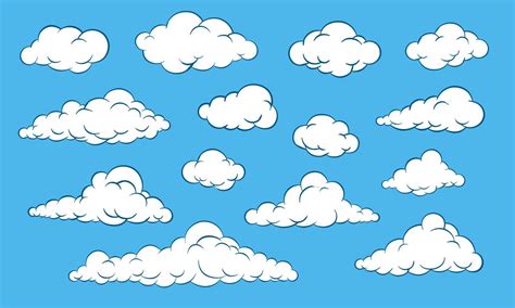 Set of clouds isolated on blue sky. Drawing clouds. Vector illustration ...