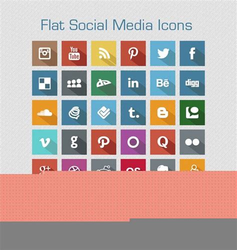 The Flat Social Media Icons Are Displayed In Different Colors