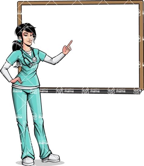 Pop Art Style Female Nurse Cartoon Character Making A Presentation On