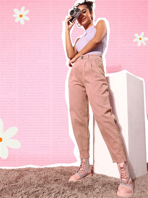 Buy The Roadster Lifestyle Co Women Nude Coloured Boyfriend Fit High Rise Slouchy Jeans Jeans