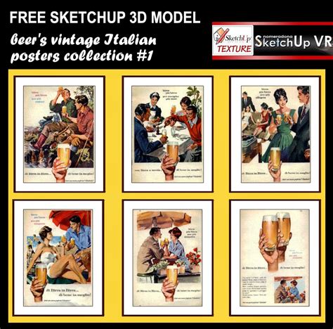 Sketchup Texture Free 3d Model Beers Vintage Italian Posters Pack 1