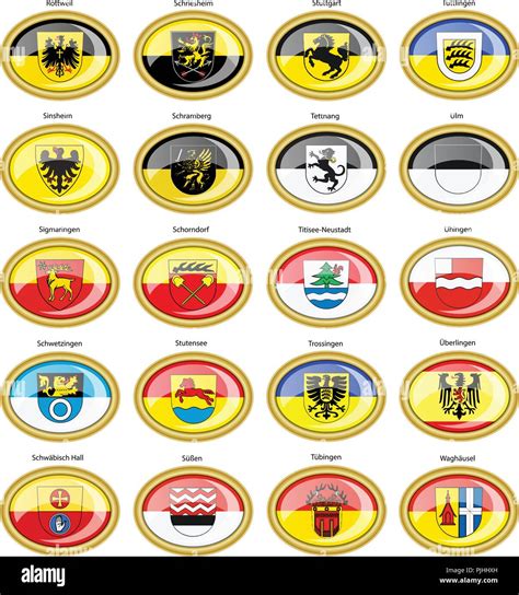 Set Of Icons Flags Of German Cities Baden Wurttemberg Vector 3d