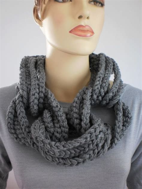 Crochet Grey Loop Chain Scarf With Removable Chain By Levintovich