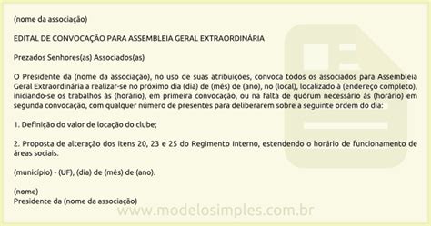 Modelo de Edital de Convocação para Assembleia Geral Extraordinária