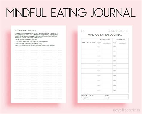 Mindful Eating Journal/ Emotional Eating Worksheets Clean & Minimalist ...