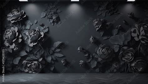 black floral wallpaper on black wall black roses generative AI Stock ...