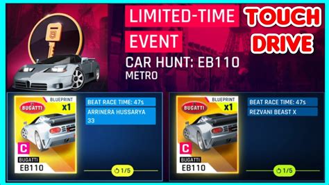 Asphalt 9 BUGATTI EB110 Car Hunt Touchdrive YouTube