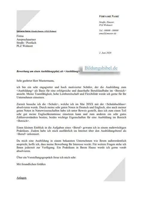 Bewerbung Ausbildung Word Vorlage Pdf Muster Kostenlos