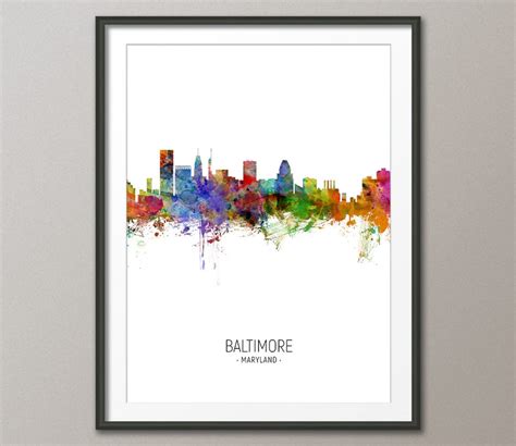 Baltimore Skyline, Baltimore Maryland Cityscape Art Print Poster ...