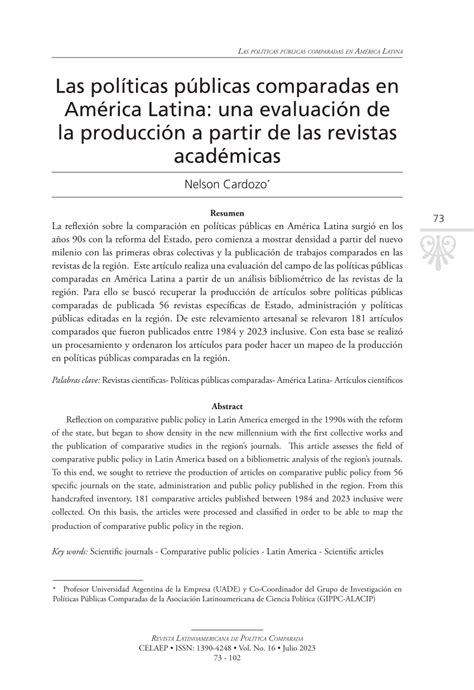 PDF Las políticas públicas comparadas en América Latina una evaluación de la producción a