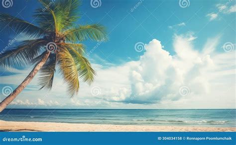 Palm Tree On Tropical Beach With Blue Sky Stock Photo Image Of Sand