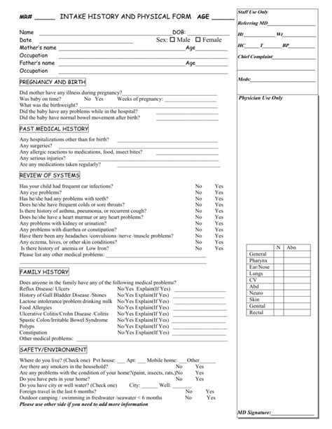 2 Intake History And Physical Form