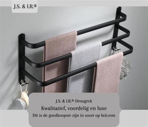 J S I R Luxe 3 Laags Handdoekrek Zelfklevend Of Boren Zwart