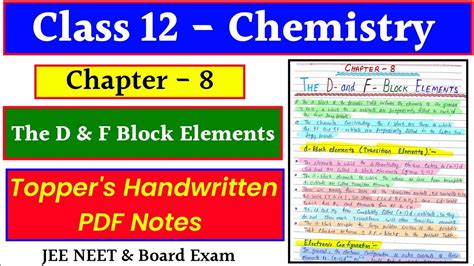 Chapter The D F Block Elements Class Chemistry Handwritten