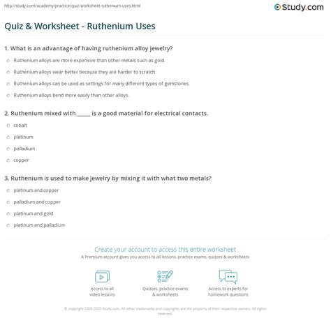 Quiz & Worksheet - Ruthenium Uses | Study.com