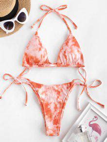 Zaful Tie Dye Ribbed Halter String Bikini Swimwear In Orange Zaful