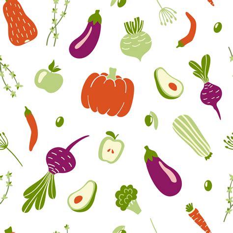 Modern Seamless Pattern With Hand Drawn Colorful Doodle Vegetables