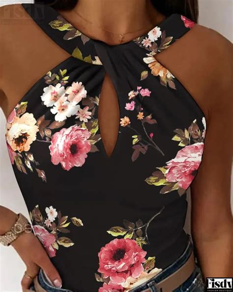 Floral Print Keyhole Neck Tank Top Fisdy Fashion Boutique