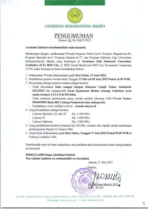 Pengumuman Wisuda Juni 2023 Universitas Muhammadiyah Jakarta FIP UMJ SITE