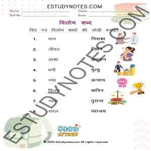 Class 4 Hindi Vilom Shabd Match The Following Worksheet 1 Pdf