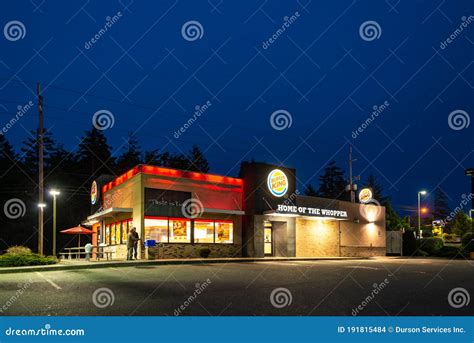 Burger King Restaurant At Night With Empty Parking Lot Editorial Stock