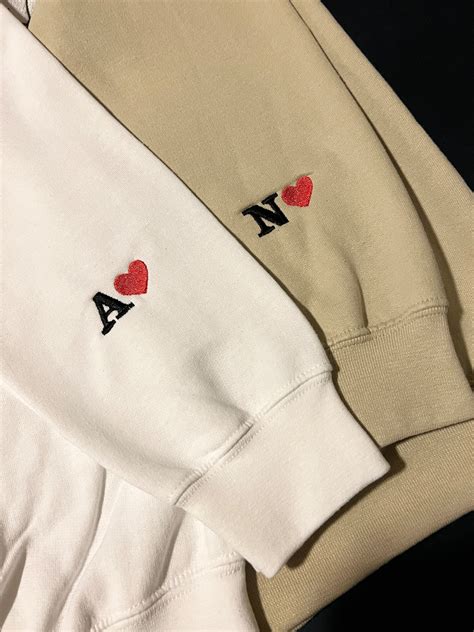 Custom Embroidered Initial Heart Sweatshirt Personalized Couples