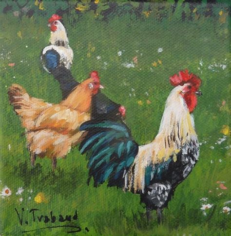 Virginie Trabaud Artiste Peintre Peinture Coqs Et Poules Acrylique 5016