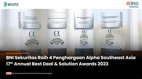 Bni Sekuritas Raih 4 Penghargaan Alpha Southeast Asia 17th Annual Best Deal And Solution Awards