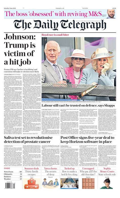 Daily Telegraph Front Page 1st Of June 2024 Tomorrows Papers Today