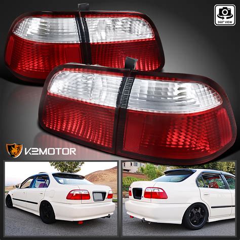 For 1999-2000 Honda Civic EK 4Dr Sedan Red Clear Tail Lights Lamps Left ...